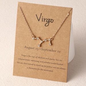 *VIRGO* Gold x Rhinestone Constellation Pattern Shape Fashion Necklace